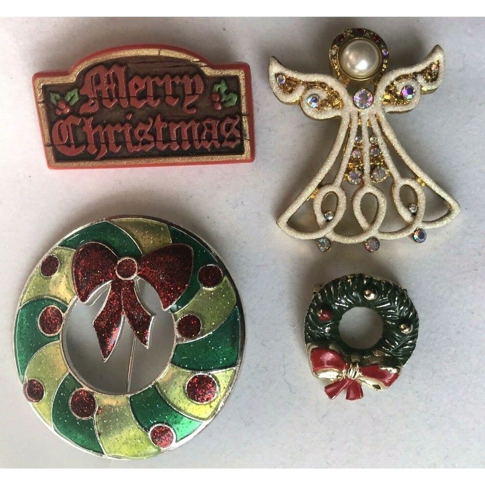 4 Pc Christmas Brooch Lot Angel Vintage Hallmark